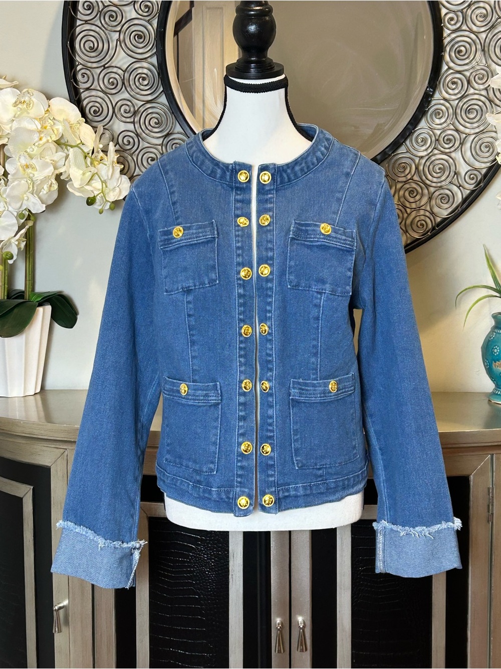 STYLEWE Blue Denim Jacket with Gold Buttons NWT